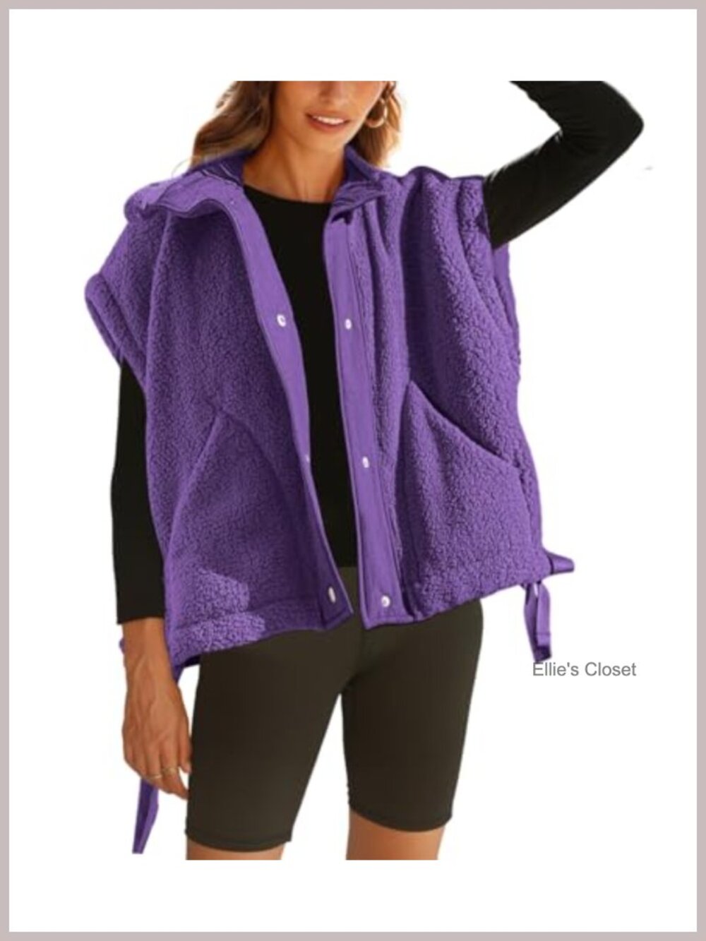 Sherpa Fleece Vest Women Oversized Sleeveless Button Front Pockets
